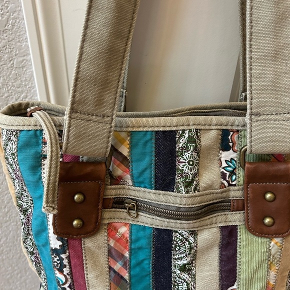 Bongo Y2K patchwork canvas tote. EUC. Boho. Hippie. Pockets and storage. Artsy - Picture 3 of 15